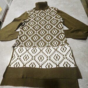 ROMEO & JULIET Colorblock Turtleneck Long Sleeves Sweater - Green/Cream - Large